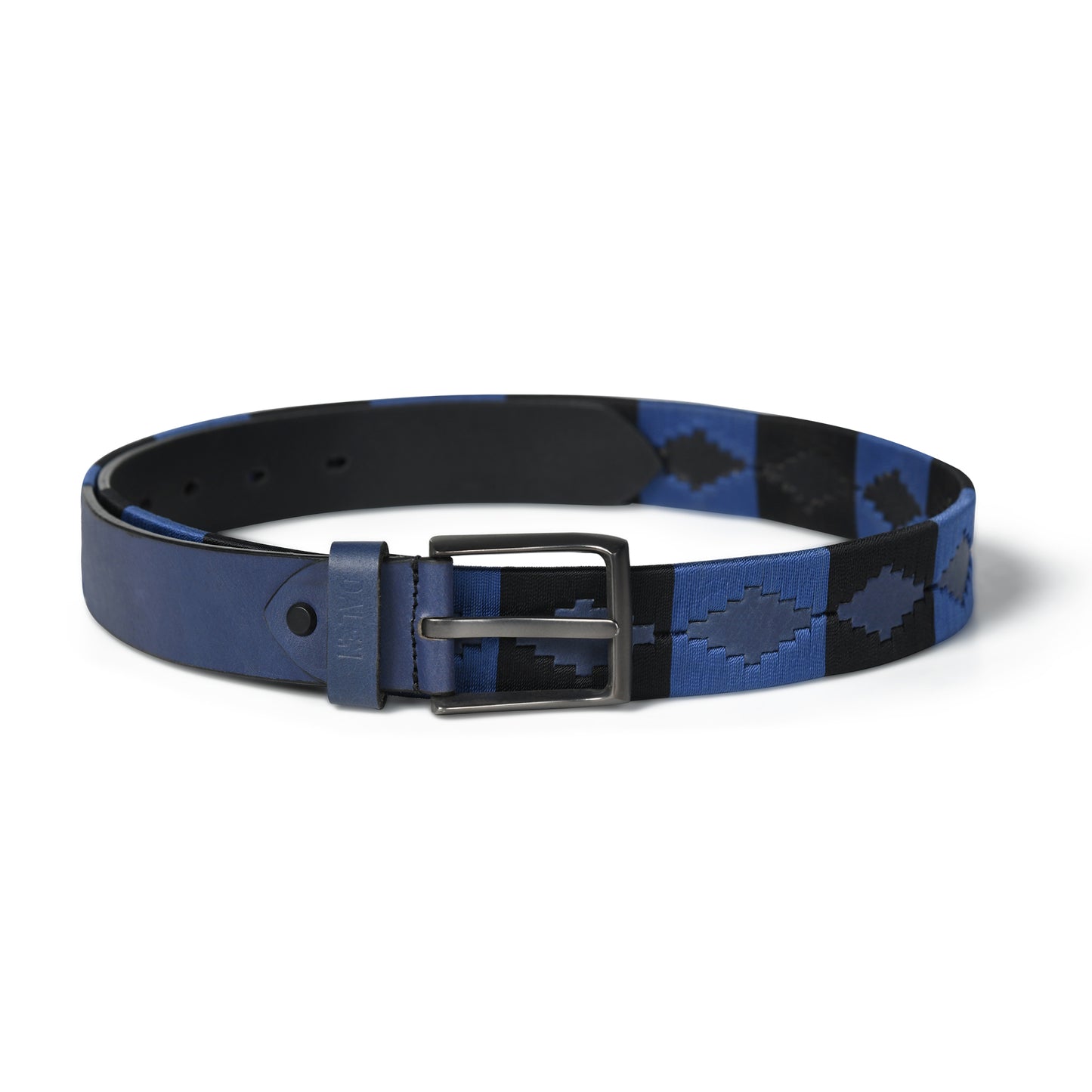 Handcrafted Blue Polo Leather Belt Front photo with white background