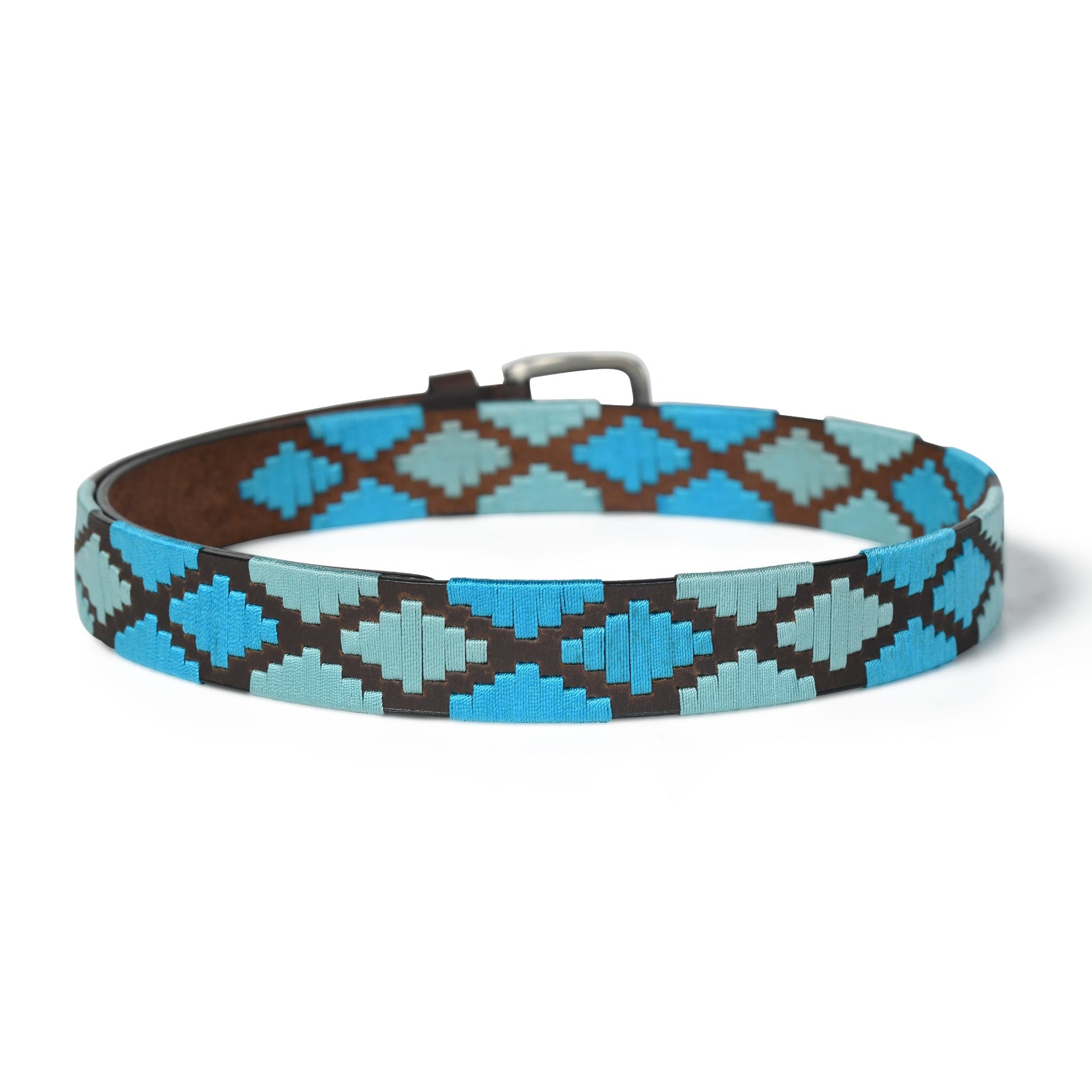 Handcrafted Brown Polo Leather Belt with Blue Stitching – Made in India back photo