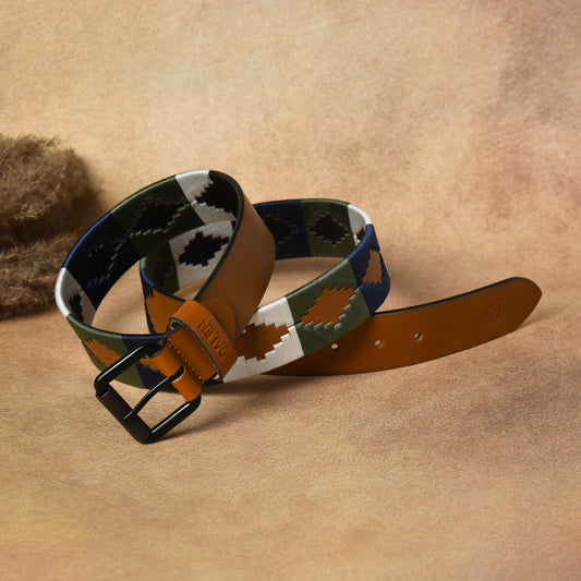 Sierra-Tan Polo Leather Belt with Multicolour Stitching & Black Buckle