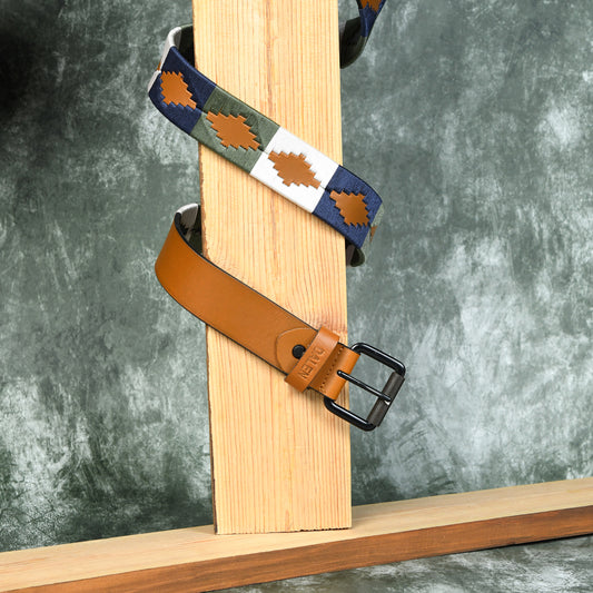 Sierra-Tan Polo Leather Belt with Multicolour Stitching & Black Buckle