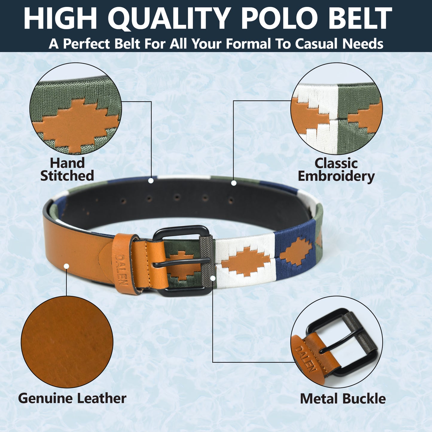 Sierra-Tan Polo Leather Belt with Multicolour Stitching & Black Buckle