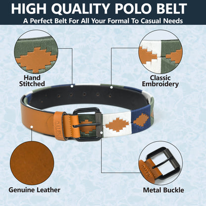 Sierra-Tan Polo Leather Belt with Multicolour Stitching & Black Buckle