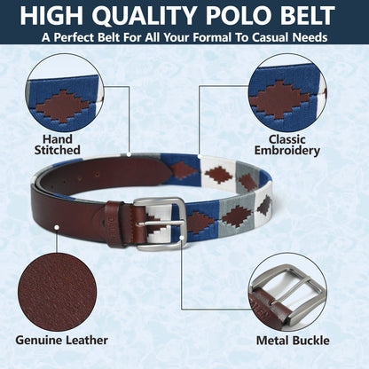Frost - Handcrafted Brown Polo Leather Belt with Blue Stitching – Made in India