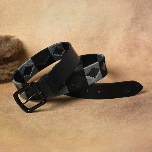 Eclipse-Black Polo Leather Belt with Black Stitching & Black Buckle