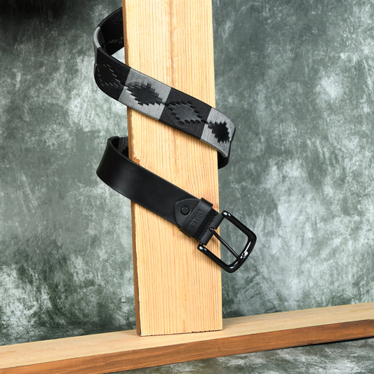 Eclipse-Black Polo Leather Belt with Black Stitching & Black Buckle