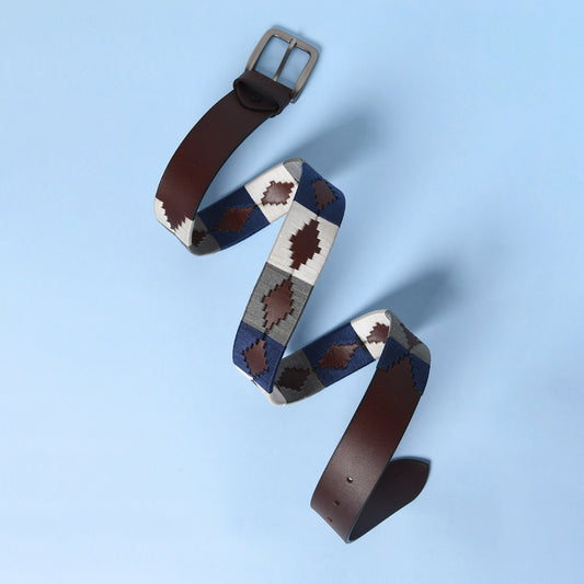 Frost - Handcrafted Brown Polo Leather Belt with Blue Stitching – Made in India