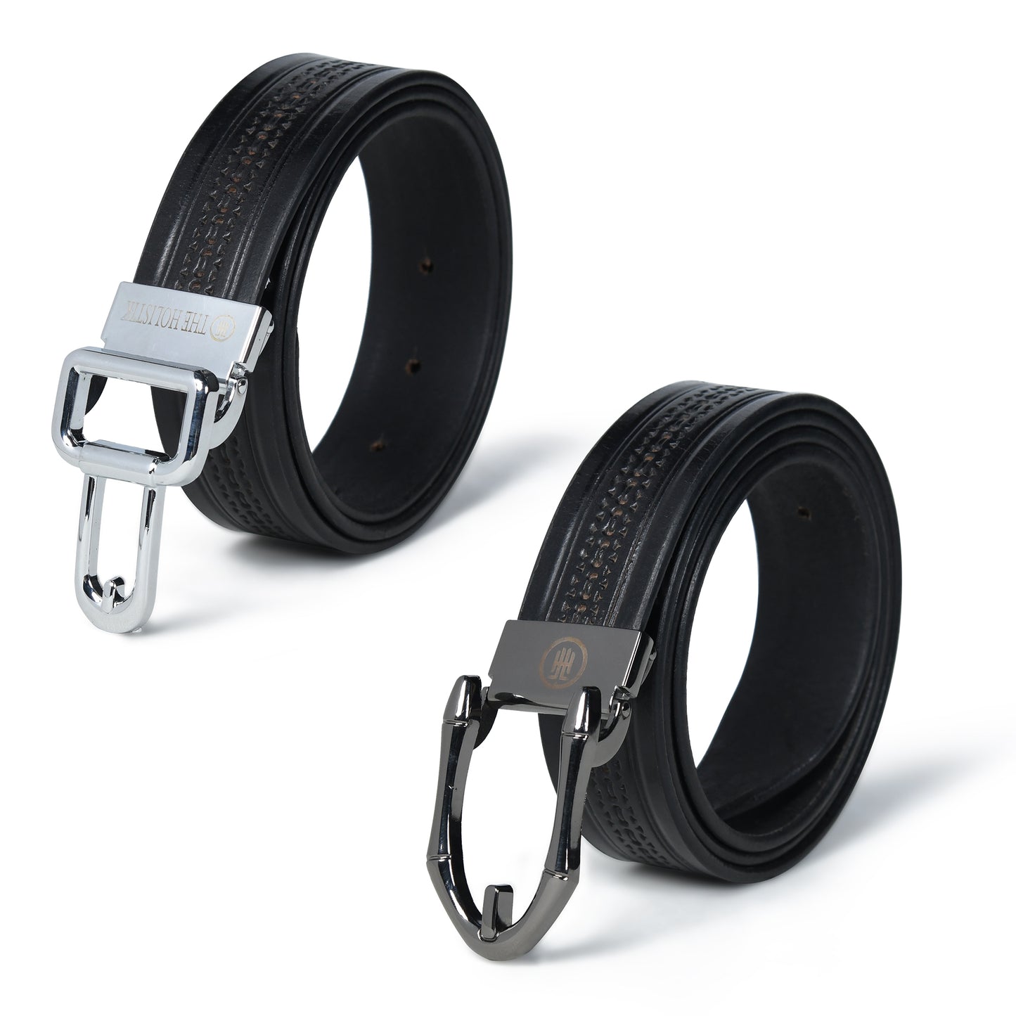 Designer  Casual Black Leather Belt with Black-Silver Buckle