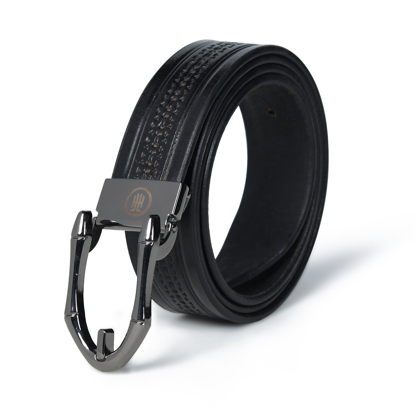 Designer  Casual Black Leather Belt with Black-Silver Buckle