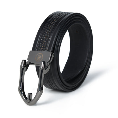 Designer  Casual Black Leather Belt with Black-Silver Buckle