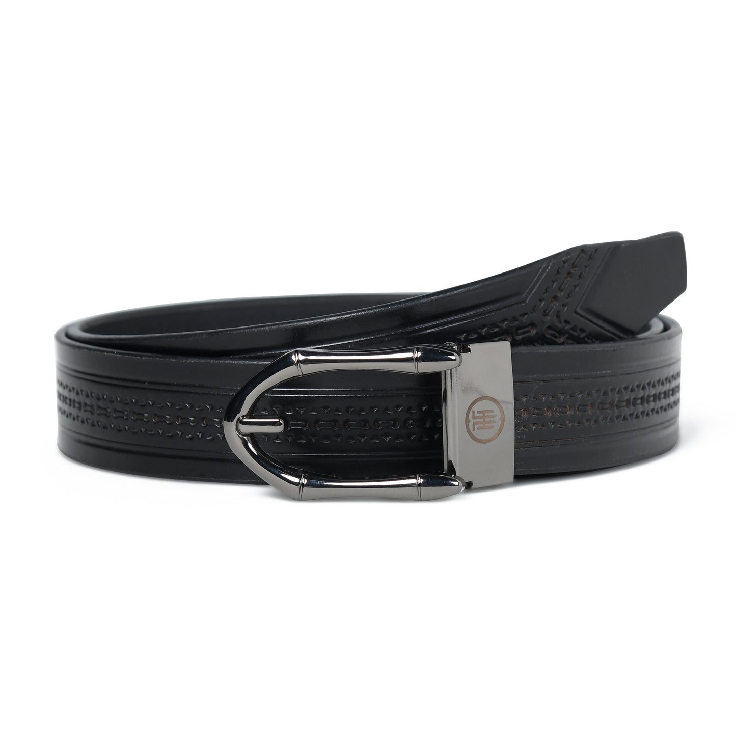 Designer  Casual Black Leather Belt with Black-Silver Buckle