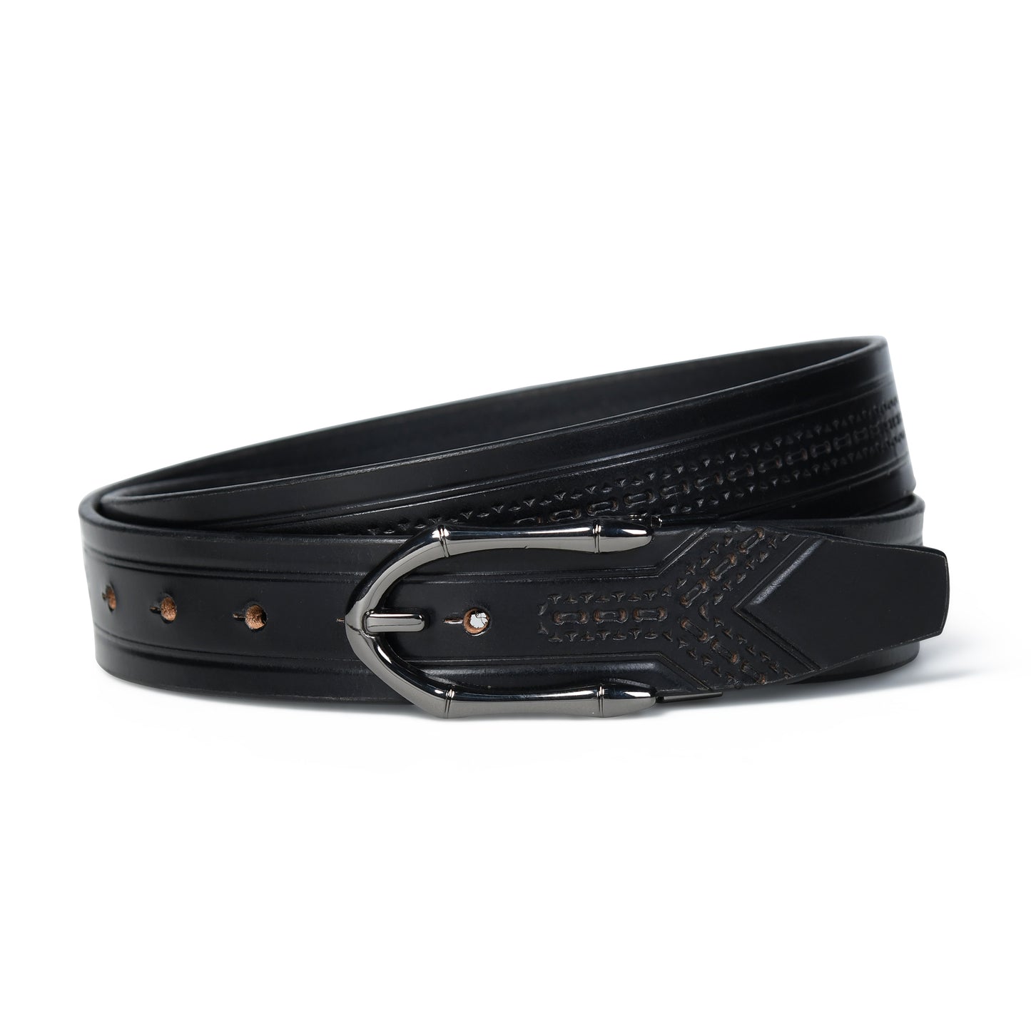 Designer  Casual Black Leather Belt with Black-Silver Buckle