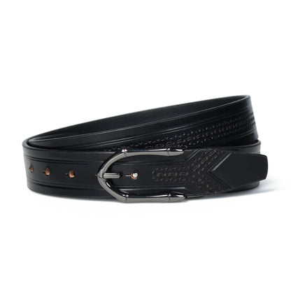 Designer  Casual Black Leather Belt with Black-Silver Buckle
