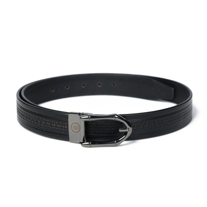 Designer  Casual Black Leather Belt with Black-Silver Buckle