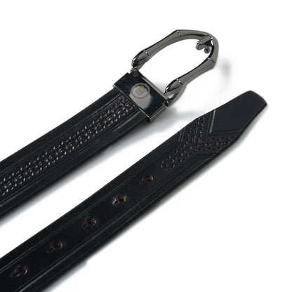 Designer  Casual Black Leather Belt with Black-Silver Buckle