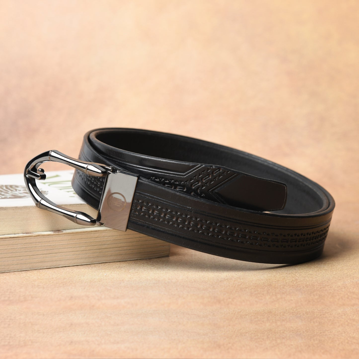 Designer  Casual Black Leather Belt with Black-Silver Buckle