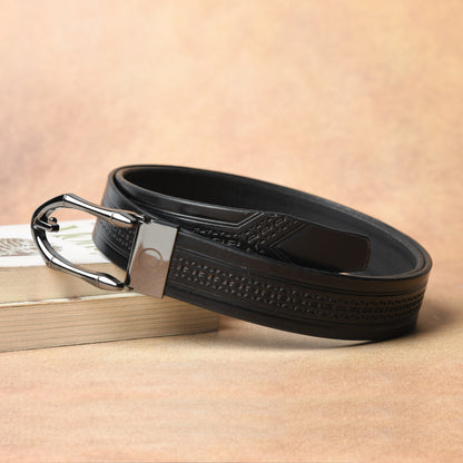 Designer  Casual Black Leather Belt with Black-Silver Buckle
