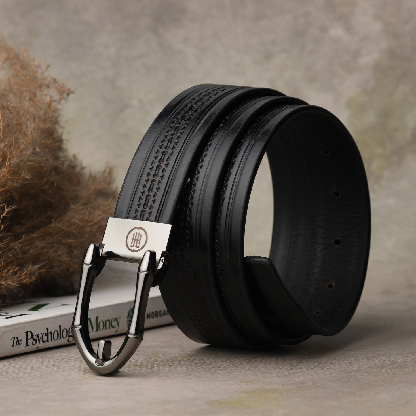 Designer  Casual Black Leather Belt with Black-Silver Buckle