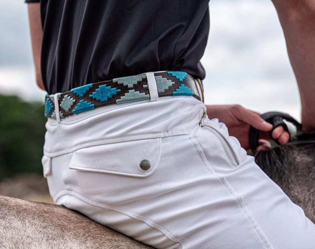 Orbit-Handcrafted Brown Polo Leather Belt with Blue Stitching – Made in India