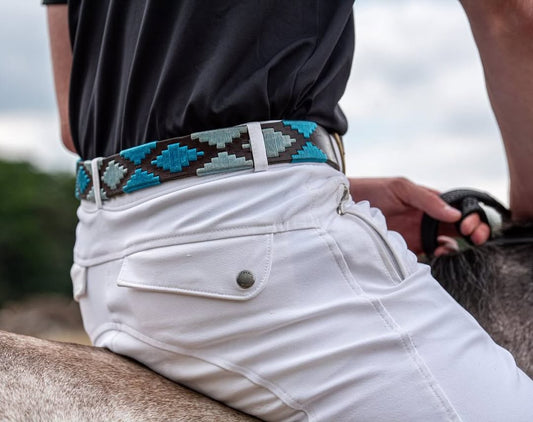 Orbit-Handcrafted Brown Polo Leather Belt with Blue Stitching – Made in India