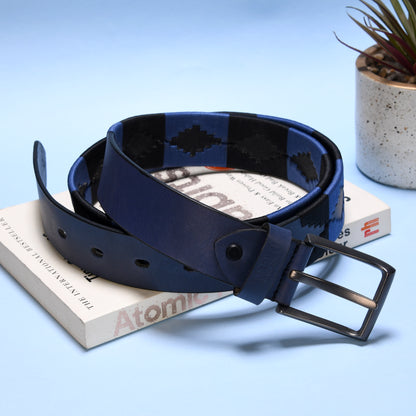 Handcrafted Blue Polo Leather Belt Front Photo