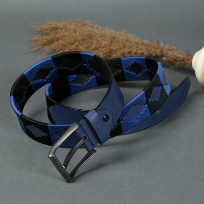 Handcrafted Blue Polo Leather Belt Studio Photo