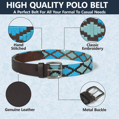 Handcrafted Brown Polo Leather Belt with Blue Stitching – Made in India Graphic Photo
