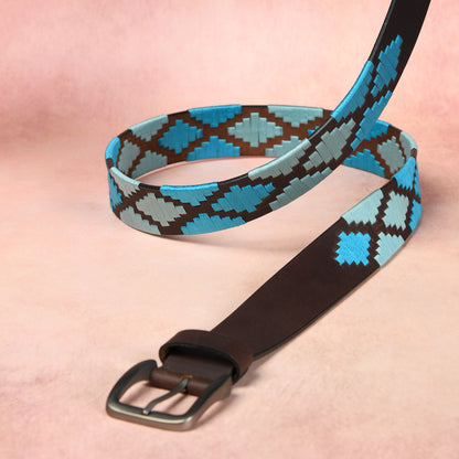 Handcrafted Brown Polo Leather Belt with Blue Stitching – Made in India Studio Photo