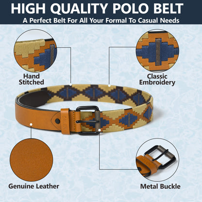 Handcrafted Tan Polo Leather Belt Graphic Phot Explaining about Product Details