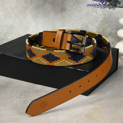 Handcrafted Tan Polo Leather Belt Studio Photo